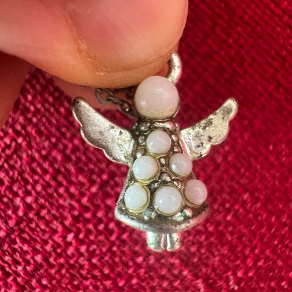 Silver Angel Pendant with White Accents - Picture 1 of 8